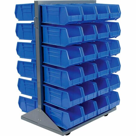 GLOBAL INDUSTRIAL Double Sided Mobile Floor Rack w/ 48F Blue Bins, 36inW x 25-1/2inD x 55inH 550180BL
